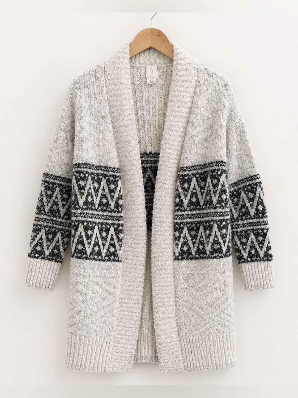 Joie Cozy Open-Front Fair Isle Cardigan Sweater - Cream/Black
